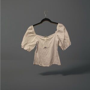 White Puff Sleeve Square Neck Women's Top